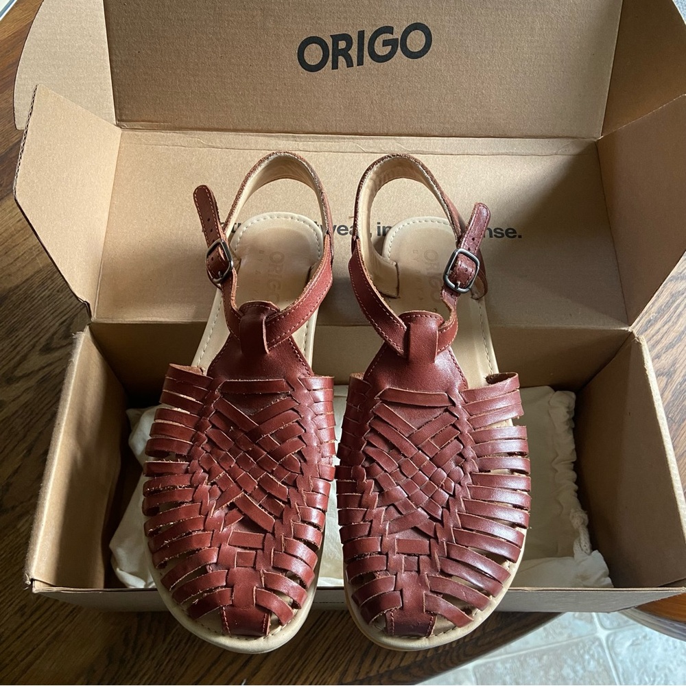 Origo Shoes Barefoot Huarache Sandals by Anya, Natural Brown Leather, 9/39.5